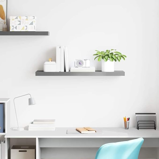 Gray Honeycomb Floating Wall Shelf 35.4x9.3x1.5 Inches, Modern MDF and Metal Storage for Books and Decor, Invisible Mounting System, Durable and Versatile Home Organizer