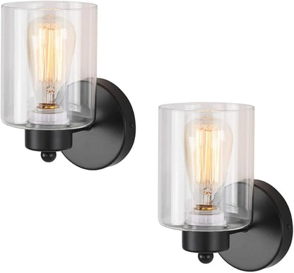 Metal Sconces Wall Lighting with Clear Glass Shade,Bathroom Black Vanity Light Matte Black Wall Sconce, Matte Black Vanity Lights for Bathroom, Modern Wall Light Fixtures