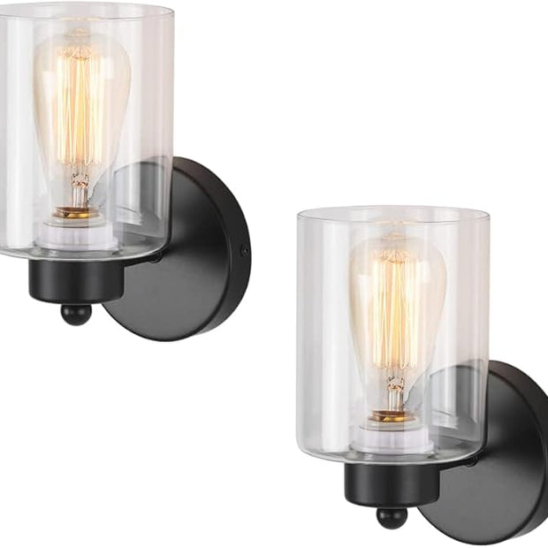 Metal Sconces Wall Lighting with Clear Glass Shade,Bathroom Black Vanity Light Matte Black Wall Sconce, Matte Black Vanity Lights for Bathroom, Modern Wall Light Fixtures