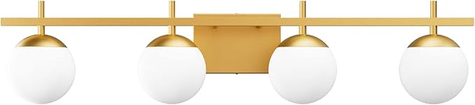Ralbay Mid Century Gold Bathroom Vanity Lights 4-Light Gold Milky Glass Modern Bathroom Lighting Fixtures Over Mirror, Gold 4-Light (Exclude Bulb)