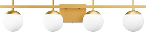 Ralbay Mid Century Gold Bathroom Vanity Lights 4-Light Gold Milky Glass Modern Bathroom Lighting Fixtures Over Mirror, Gold 4-Light (Exclude Bulb)