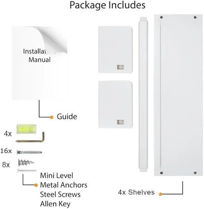Onlysky Set of 4 Wall-Mounted Kid's Bookshelf - White Floating Nursery Book Shelves - Durable Wood Construction - Ideal for Nursery Decor, Kids Room, Toy Storage