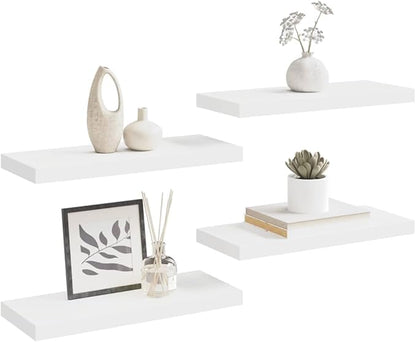 Set of 4 White Honeycomb Floating Wall Shelves, Modern MDF and Metal Design for Living Room Bedroom Office Storage and Display