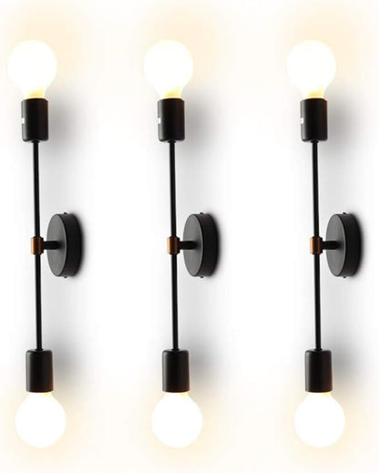 Minimalist Black 2 Lights LED Wall Light Up/Down Indoor Lamp,360° Adjustable Uplighter Downlighter,Rustic Country Vintage Loft Wall Sconce Fixture Fitting Retro Warm Edison Lamps E26 Max 2*60W