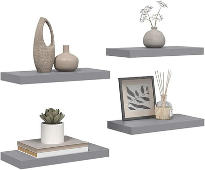 Gray Honeycomb MDF Metal Medium Floating Wall Shelf Set of 4 with Invisible Mounts for Modern Storage and Display