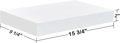 WELLAND 16 inch White Mission Floating Shelves for Wall, Bathroom Wall Mount Shelves, Wood Modern Display Shelves, Book Shelves,for Bedroom,Living Room and Kitchen