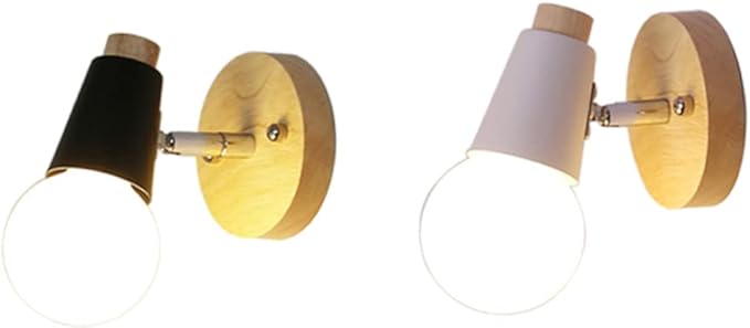 Minimalist Nordic Style Wall Lamp Modern Solid Wood Wall Sconce Space Saving Black Fixture for Bedroom Living Room Dining Study and Bathroom Decor No Bulb Included
