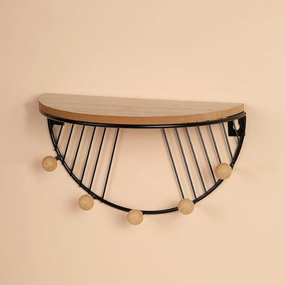JUNY Semi-Circular Shape Floating Shelves Metal Wall Decor,Wood Wall Mounted Storage Shelf Home Decorations Art for Bedroom Living Room Kitchen Bathroom (Semicircular-Black)