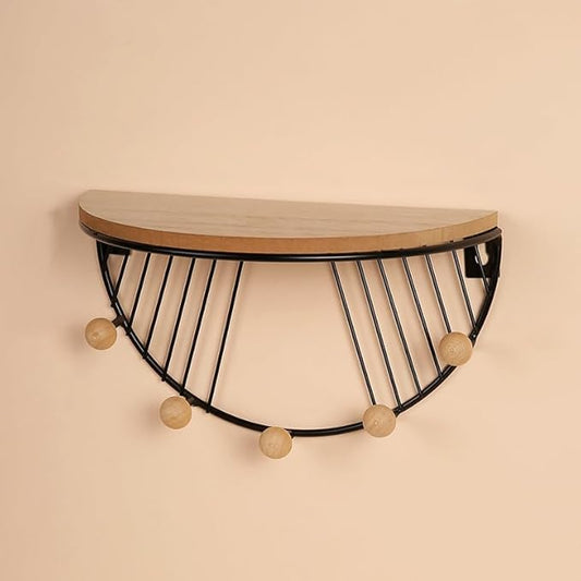 JUNY Semi-Circular Shape Floating Shelves Metal Wall Decor,Wood Wall Mounted Storage Shelf Home Decorations Art for Bedroom Living Room Kitchen Bathroom (Semicircular-Black)