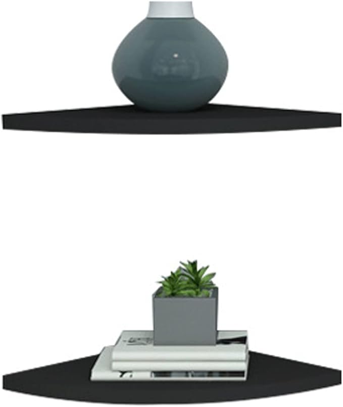 Floating Corner Shelf 8 Inch Black Set of 2,for 90 Degree Room Corner Wall Mounted Storage Display Shelves for Small Plant, Photo Frame, Toys and More