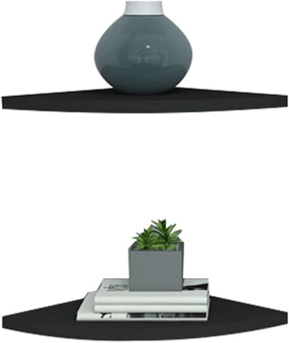 Floating Corner Shelf 8 Inch Black Set of 2,for 90 Degree Room Corner Wall Mounted Storage Display Shelves for Small Plant, Photo Frame, Toys and More