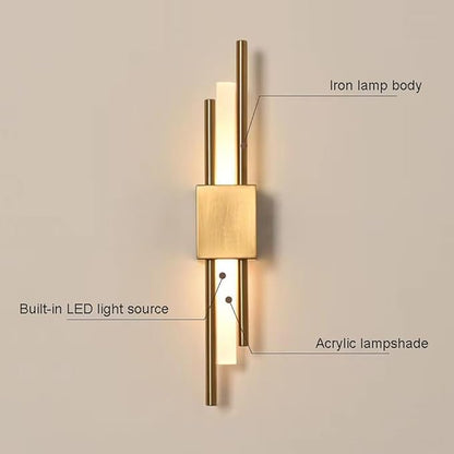 LED Linear Wall Sconce Lighting Modern Wall Lamp Indoor Wall Wash Light 10W 3 Color Mode Wall Mounted Lamps Hardwired Vanity Sconces for Living Room Bedroom Hallway (Color : Gold, Size : Ri