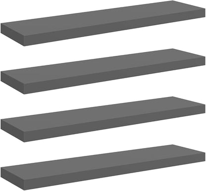 Set of 4 Floating Wall Shelves High Gloss Grey Honeycomb MDF Metal Mounted Modern Display Storage for Living Room Bedroom Office Decor