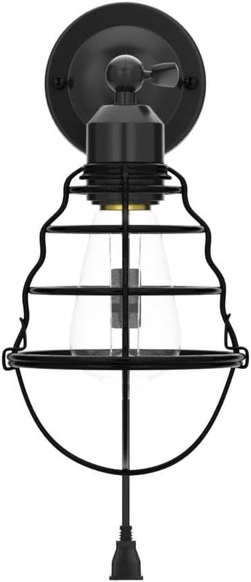Plug in Wall Sconces 2pack, Industrial Wall Lamp with Plug in Cord, Farmhouse Wall Sconces, Wire Cage Wall Sconce, Vintage Wall Mounted Lamp, Plug in WallLighting Sconce, Black