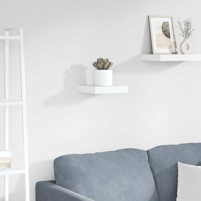 High Gloss White Honeycomb MDF Floating Wall Shelf 9.1 Inch, Modern Wall Mounted Display Shelf for Living Room Bedroom Office, Durable Storage for Books and Decor, Easy