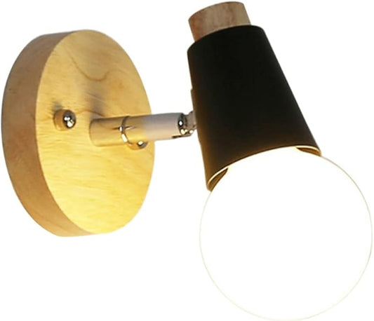 Minimalist Nordic Style Wall Lamp Modern Solid Wood Wall Sconce Space Saving Black Fixture for Bedroom Living Room Dining Study and Bathroom Decor No Bulb Included