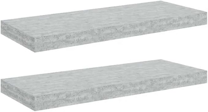 Concrete Grey Honeycomb MDF Floating Wall Shelf Set of 2, Modern Metal Mounted Shelves for Living Room Office Decor and Display