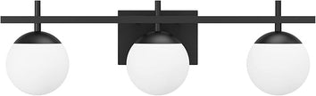 Ralbay Mid Century Modern Bathroom Vanity Lights Matte Black Milky Glass Modern Bathroom Wall Lights Over Mirror, Black 3-Light (Exclude Bulb)