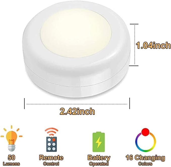 Wireless 16 Color Changing LED Puck Light 3 Pack LED Under Cabinet Lighting Closet Light Battery Powered Night Lights with Remote Control Dimmer & Timing Function