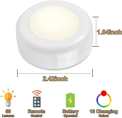 Wireless 16 Color Changing LED Puck Light 3 Pack LED Under Cabinet Lighting Closet Light Battery Powered Night Lights with Remote Control Dimmer & Timing Function