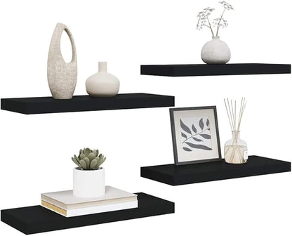 Wall Shelf Set of 4 Black Honeycomb MDF Metal Medium Floating Shelves for Home Storage and Display