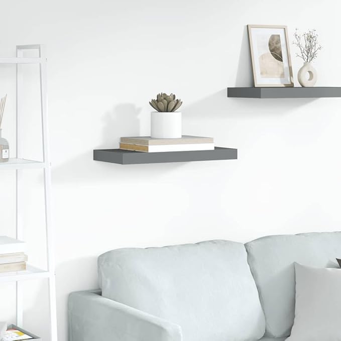 High Gloss Grey Floating Wall Shelf Honeycomb MDF Metal 19.7 Inch Modern Display Shelf with Invisible Mounting System for Decorations Awards Books 4 Pieces