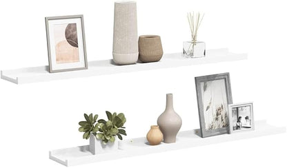 White MDF Floating Shelves Set of 2, 31.5 Inch Long Wall Mounted U-Shaped Frame Ledge for Display and Storage, Modern Minimalist Design with Easy Installation Hardware