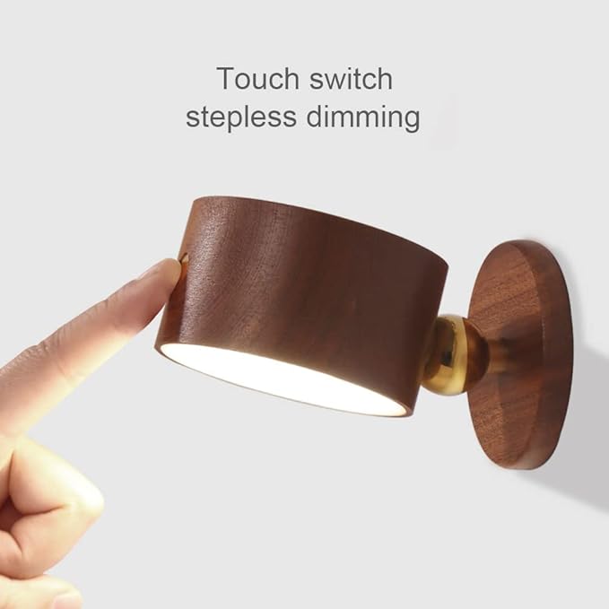 Wooden Magnetic Wall Sconce,Wireless Led Wall Mounted Reading Lights USB Rechargeable Light Stepless Dimming Night Lights Magnetic Cabinet Light,Lamps for Kid Study Bedside (Sapele)