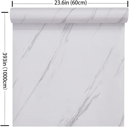 Glossy Marble Paper Granite Gray/White Wallpaper Peel and Stick Wallpaper Self Adhesive Removable Wallpapers 23.6″ ×393″ Waterproof Countertop Paper for Cabinet Countertop Furniture Kitchen Viny Film