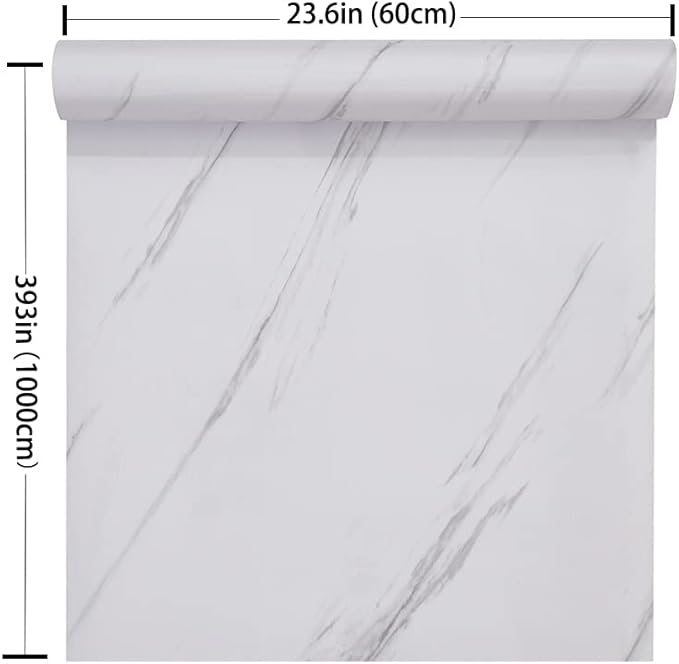 Glossy Marble Paper Granite Gray/White Wallpaper Peel and Stick Wallpaper Self Adhesive Removable Wallpapers 23.6″ ×393″ Waterproof Countertop Paper for Cabinet Countertop Furniture Kitchen Viny Film