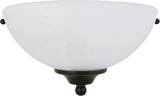 Design House Millbridge Wall Light Sconce, Dimmable, Steel Construction, Alabaster Glass, ETL-Certified, For Hallways/Bedrooms/Bathrooms, Oil-Rubbed Bronze, 5.0 in. L x 10.5 in. W x 6.0 in. H, 514554