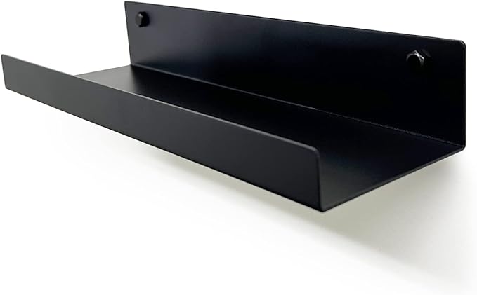 Mitus Floating Display Shelf - Wall Mounted - Modern Industrial Metal Channel Ledge Black, 12 inch