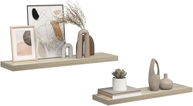 Oak Honeycomb Floating Wall Shelf Set of 2, Modern MDF and Metal Shelves for Living Room, Bedroom, Office - Versatile Storage and Display for Books, Décor, Photos