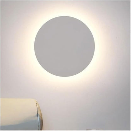 Modern Nordic Round LED Wall Light Black Metal 3000K Warm Light Gold Glow Wall Mounted Lamp for Bedroom Living Room Hallway Stairway Minimalist Ambient Wall Sconce(White,8"/20cm)