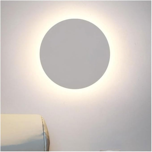 Modern Nordic Round LED Wall Light Black Metal 3000K Warm Light Gold Glow Wall Mounted Lamp for Bedroom Living Room Hallway Stairway Minimalist Ambient Wall Sconce(White,16"/40cm)