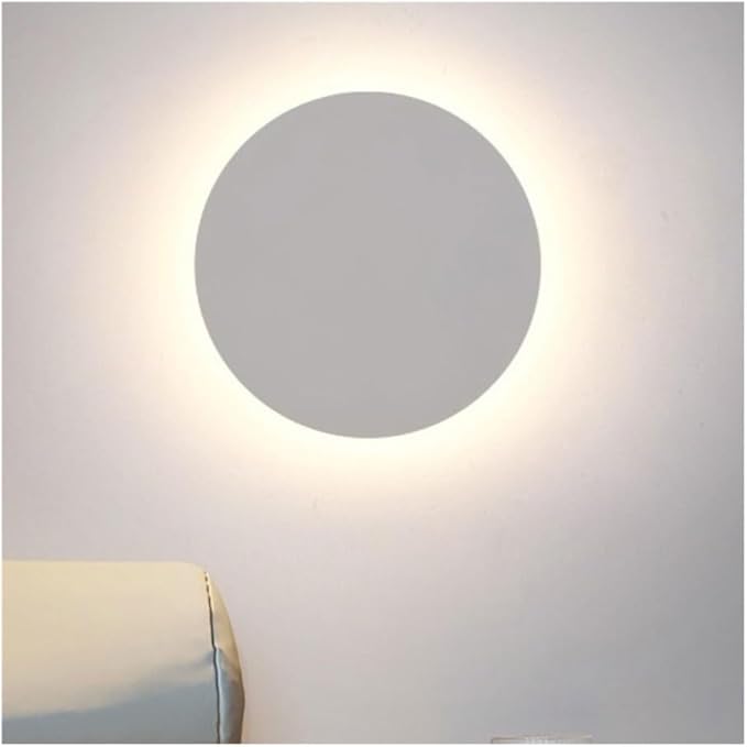 Modern Nordic Round LED Wall Light Black Metal 3000K Warm Light Gold Glow Wall Mounted Lamp for Bedroom Living Room Hallway Stairway Minimalist Ambient Wall Sconce(White,10"/25cm)