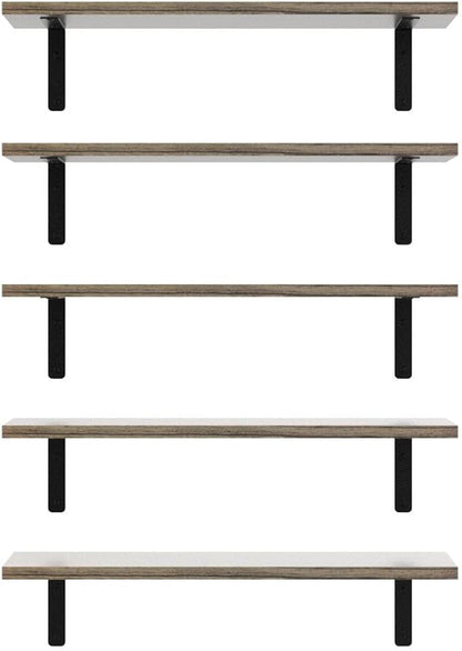 RICHER HOUSE Rustic Wood Bathroom Shelves Set of 5, Farmhouse Style Floating Shelf for Wall Décor, Hanging Shelves for Bedroom, Storage, Kitchen, Living Room - Gray