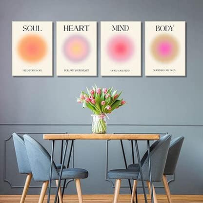 Framed Art Angel Halo Aesthetics Poster Set of 4 Pieces Colorful Aura Gradient Canvas Wall Art Spirit Soul Quote Print Painting Danish Pastel Bedroom Bathroom Yoga Wall Decor Gift for Lovers 12x16