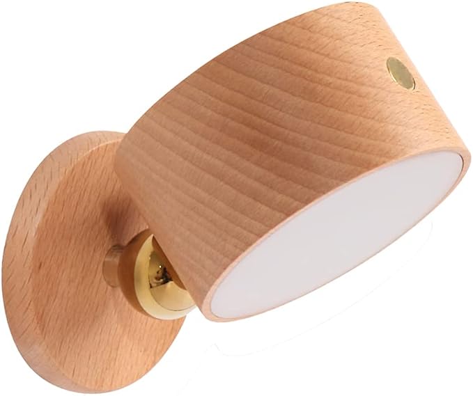 Led Wall Mounted Reading Lights, Wireless Wall Sconce with USB Charging Port Rechargeable Battery 360°Rotate Magnetic Ball Dimmable Touch Control, Lamps for Kid Study Bedside(Beech)