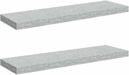 Set of 2 Concrete Grey Honeycomb MDF Floating Wall Shelves with Invisible Mounting System for Modern Home Office Decor and Display Storage