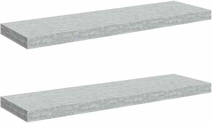 Set of 2 Concrete Grey Honeycomb MDF Floating Wall Shelves with Invisible Mounting System for Modern Home Office Decor and Display Storage