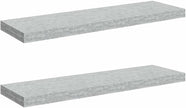 Set of 2 Concrete Grey Honeycomb MDF Floating Wall Shelves with Invisible Mounting System for Modern Home Office Decor and Display Storage