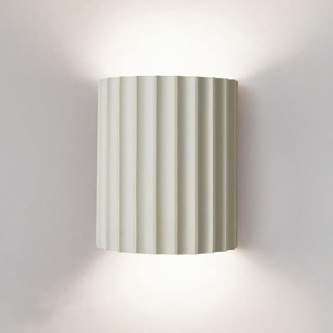 WDDJP Modern Terracotta Ribbed Up Down Wall Sconce Fluted Cylinder Minimalist Indoor Wall Mounted Light Fixture for Bedroom Living Room Hallway(Blanc)
