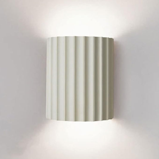 WDDJP Modern Terracotta Ribbed Up Down Wall Sconce Fluted Cylinder Minimalist Indoor Wall Mounted Light Fixture for Bedroom Living Room Hallway(Blanc)