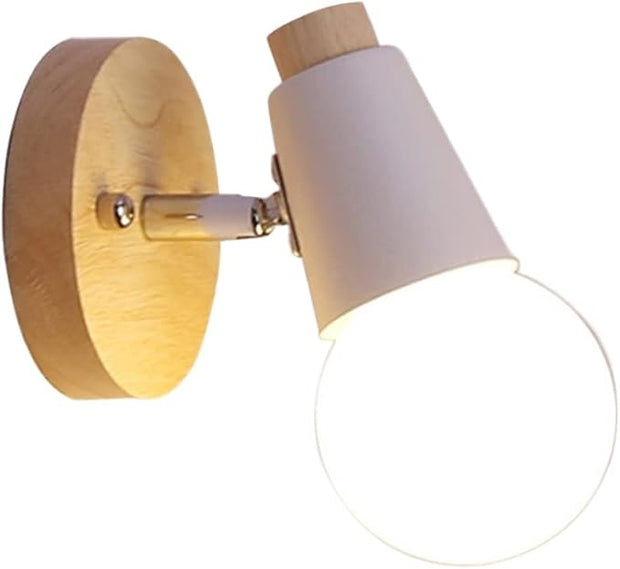 POPETPOP Minimalist Modern Solid Wood Wall Lamp Wall Sconce for Bedroom Living Porch Bathroom Space Saving Decor in White Nordic Style Fixture Without Bulb
