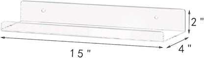 Weiai Clear Acrylic Shelf 15" Invisible Floating Wall Ledge Bookshelf, Kids Book Display Shelves Wall Mounted (15 Inch 4Pack)