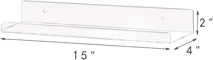 Weiai Clear Acrylic Shelf 15" Invisible Floating Wall Ledge Bookshelf, Kids Book Display Shelves Wall Mounted (15 Inch 3Pack)