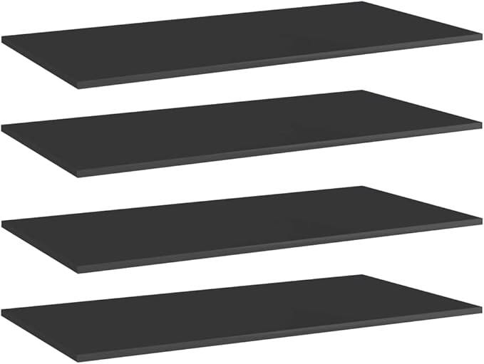 Set of 4 Wall Mounted Floating Shelves, 39.4 x 19.7 Inch High Gloss Black Engineered Wood Display Shelving for Living Room, Bedroom, and Home Office Storage