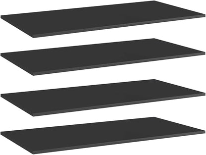 Set of 4 Wall Mounted Floating Shelves, 39.4 x 19.7 Inch High Gloss Black Engineered Wood Display Shelving for Living Room, Bedroom, and Home Office Storage