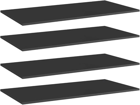 Set of 4 Wall Mounted Floating Shelves, 39.4 x 19.7 Inch High Gloss Black Engineered Wood Display Shelving for Living Room, Bedroom, and Home Office Storage